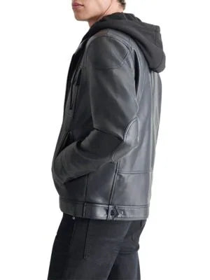 Faux Leather Hooded Jacket