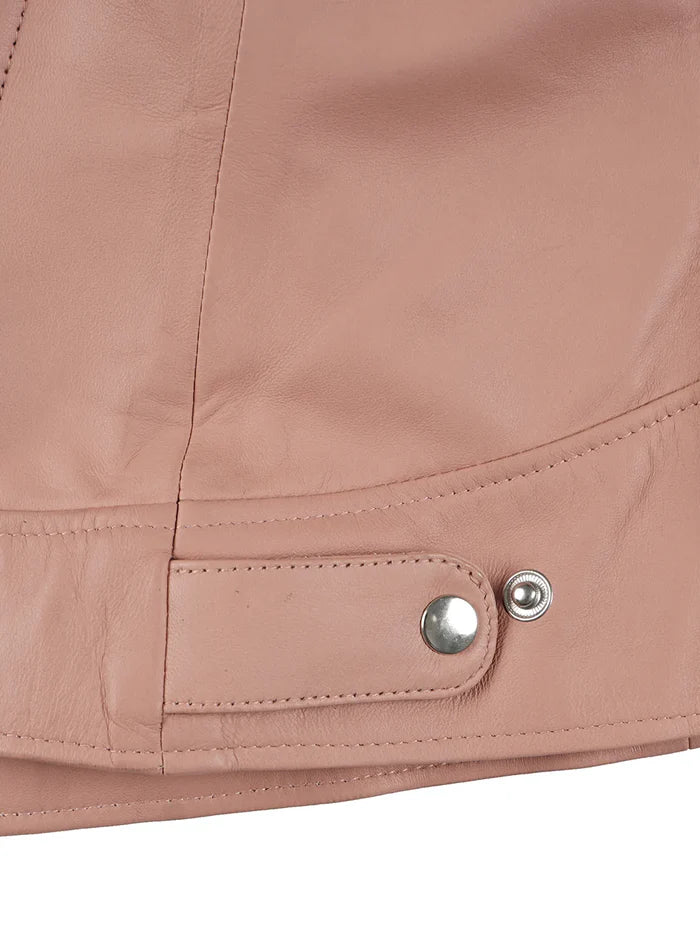 Dodge Women Light Pink Biker Style Leather Jacket