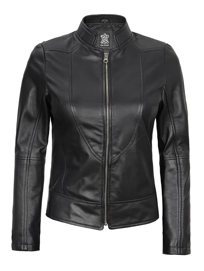 Amy Women's Black Cafe Racer Leather Jacket