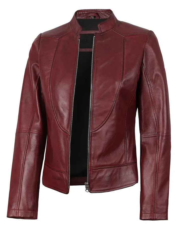 Amy Women's Maroon Leather Jacket