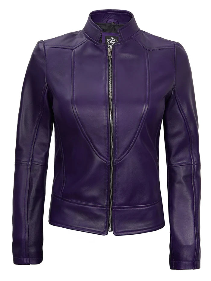 Amy Purple Cafe Racer Style Women's Leather Jacket