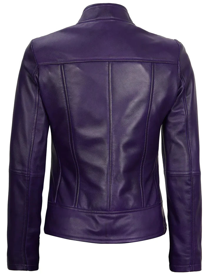 Amy Purple Cafe Racer Style Women's Leather Jacket