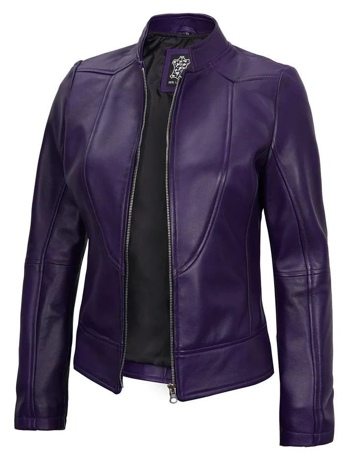 Amy Purple Cafe Racer Style Women's Leather Jacket