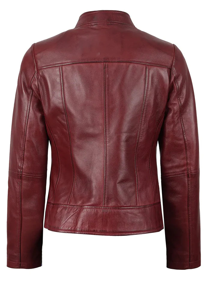 Amy Women's Maroon Leather Jacket