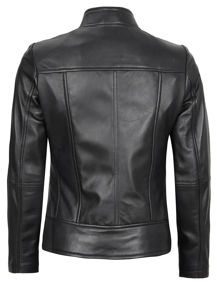 Amy Women's Black Cafe Racer Leather Jacket