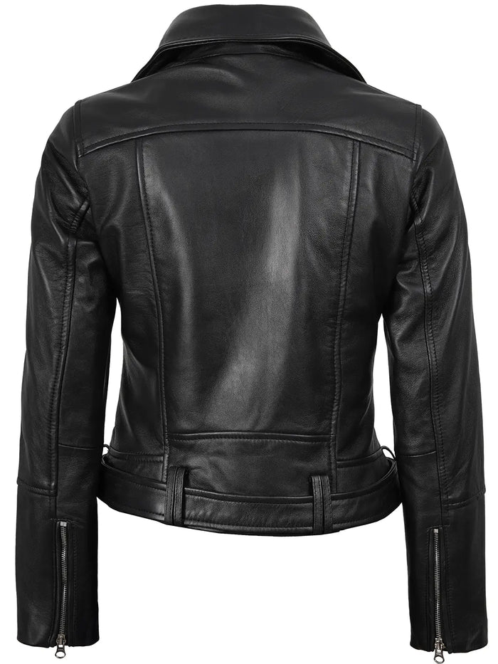 Womens Asymmetrical Black Biker Style Leather Jacket
