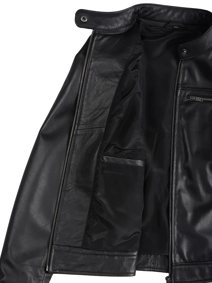 Bickford Mens Black Cafe Racer Style Real Leather Jacket