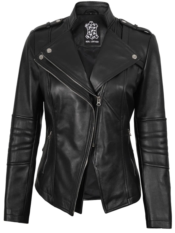 Monica Women's Black Asymmetrical Leather Jacket