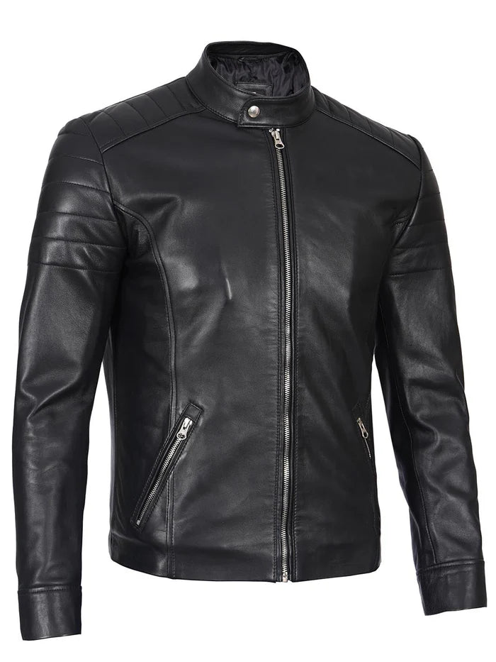 Carrie Men's Black Cafe Racer Style Leather Jacket