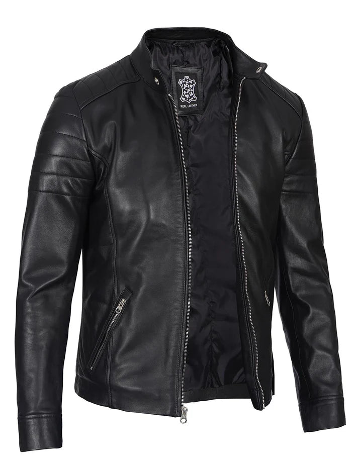 Carrie Men's Black Cafe Racer Style Leather Jacket