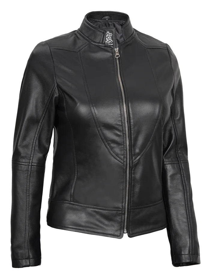 Amy Women's Black Cafe Racer Leather Jacket