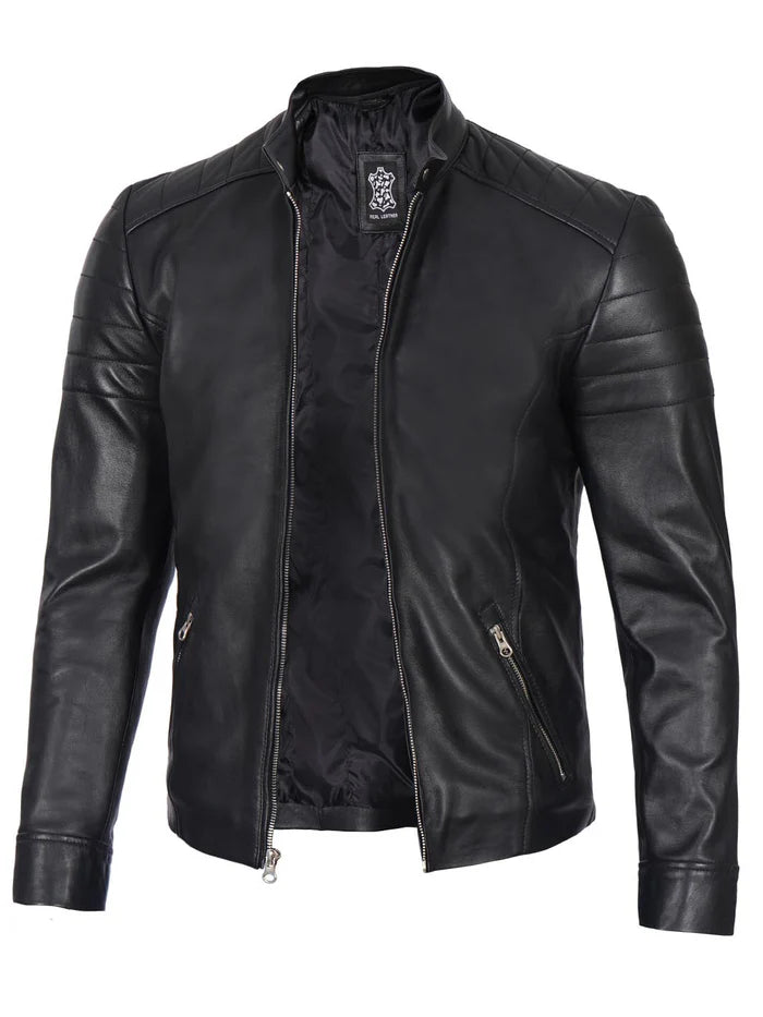 Carrie Men's Black Cafe Racer Style Leather Jacket