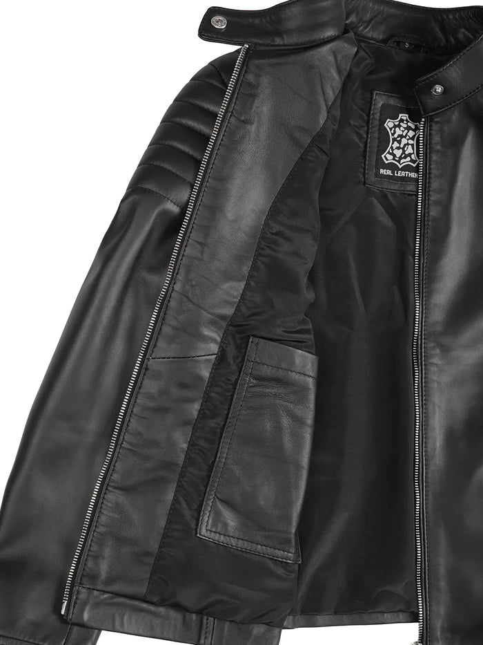 Women's Black Cafe Racer Leather Jacket
