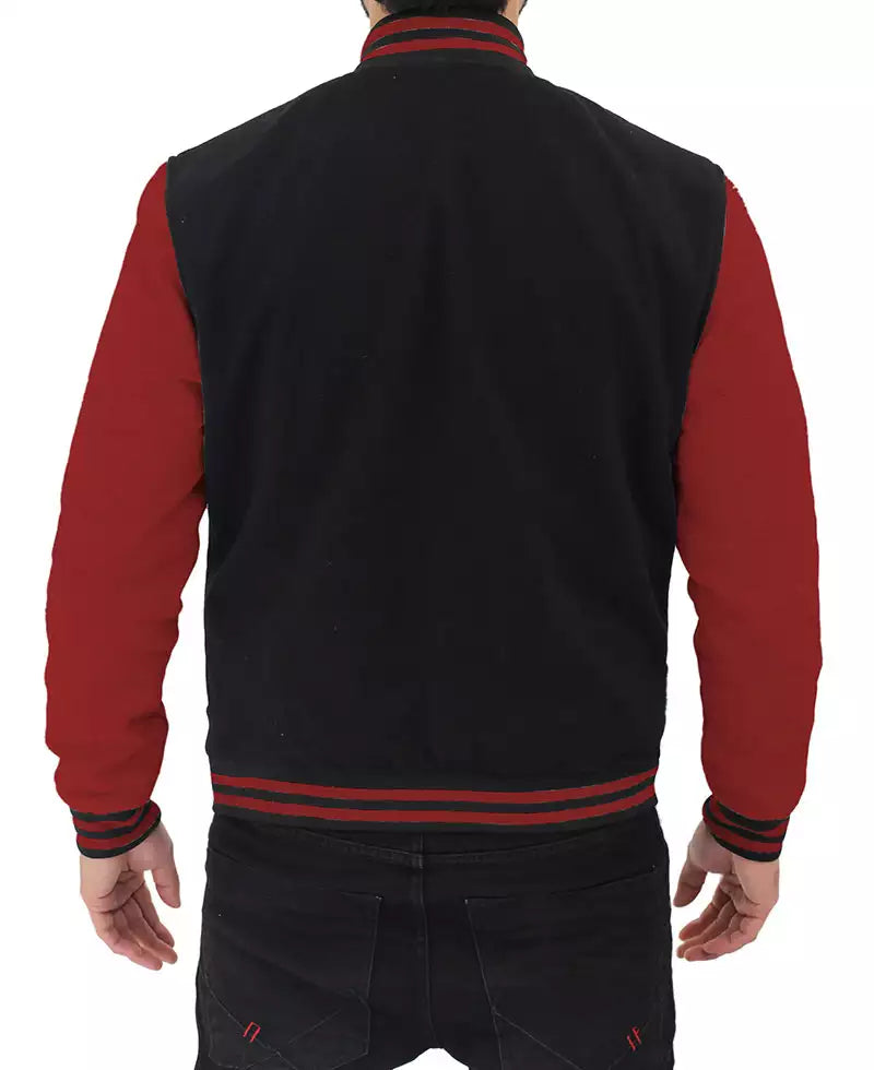 Men’s Black and Maroon Varsity Jacket – Bomber Letterman