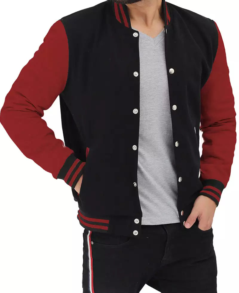 Men’s Black and Maroon Varsity Jacket – Bomber Letterman