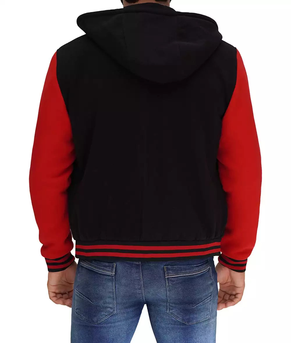 Salerno Men’s Black and Red Hooded Varsity Jacket