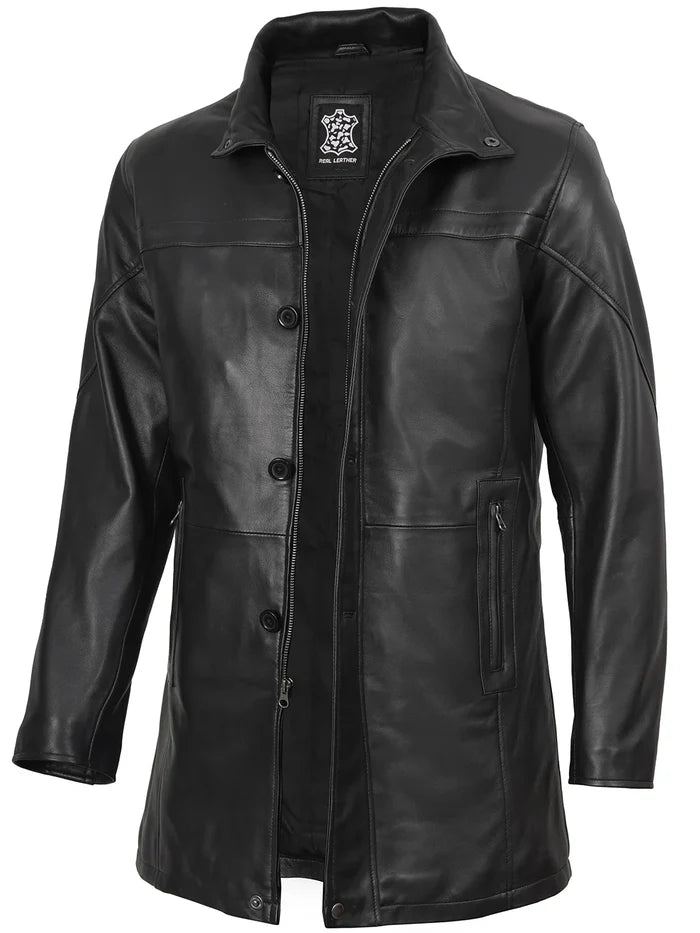 Bristol Men's Black Leather Car Coat