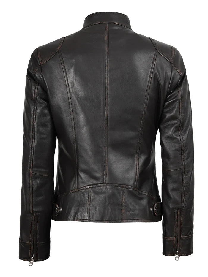 Dodge Women's Rub Off Brown Vintage Leather Jacket