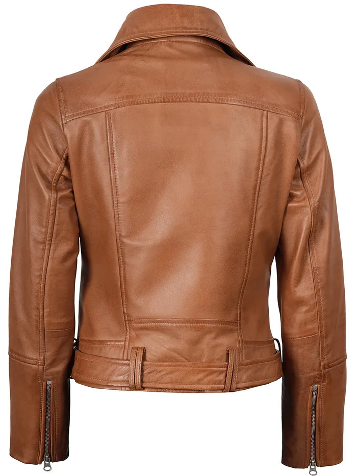 Elisa Womens Tan Biker Style Leather Jacket