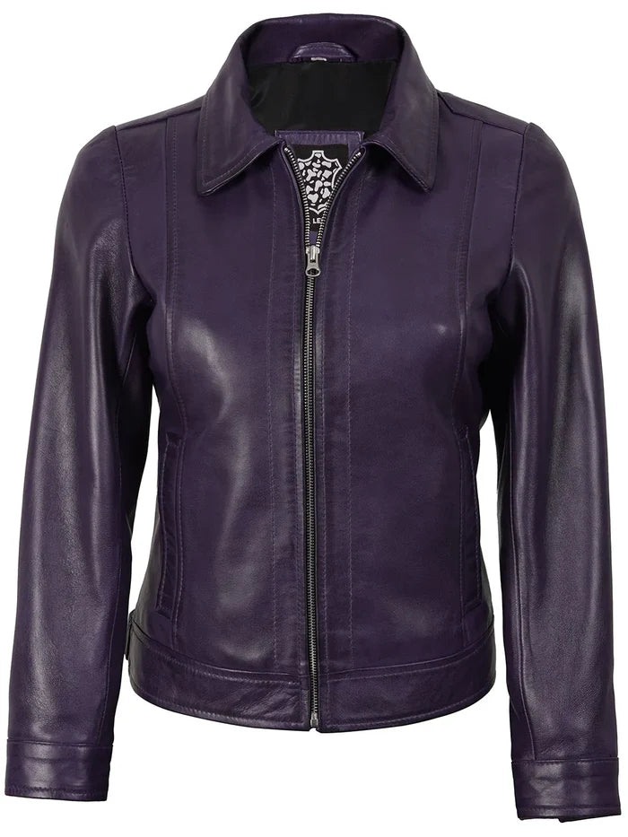 Women's Harrington Purple Leather Jacket