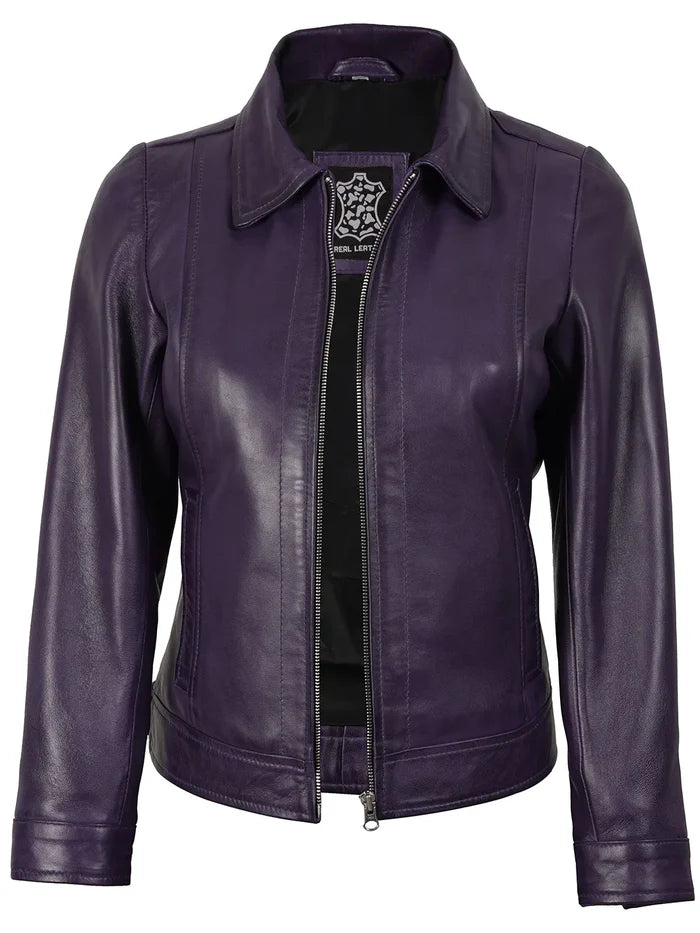 Women's Harrington Purple Leather Jacket