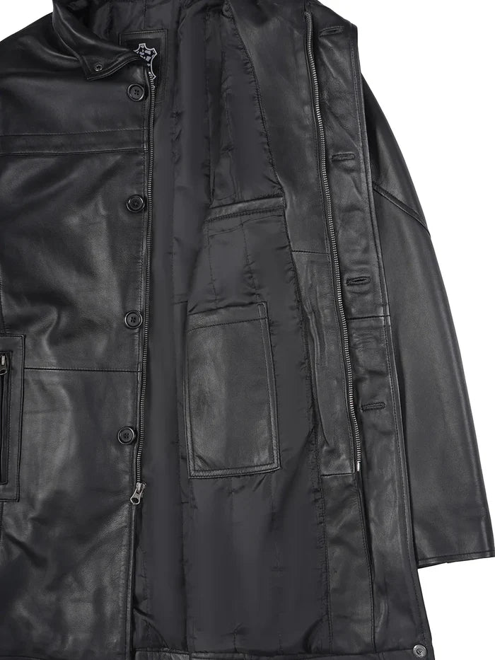 Bristol Men's Black Leather Car Coat