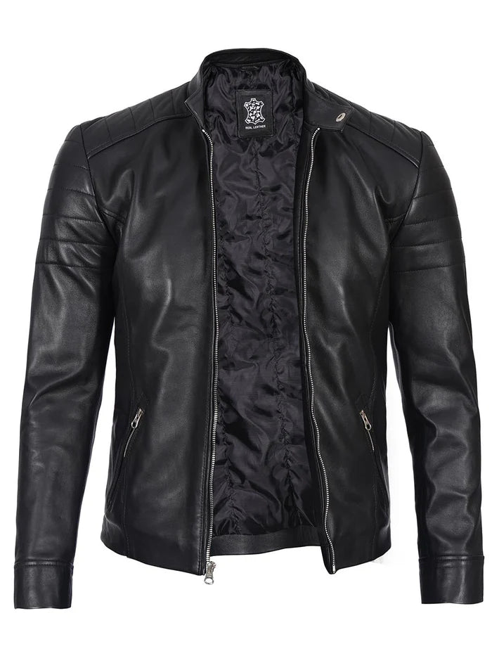 Carrie Men's Black Cafe Racer Style Leather Jacket