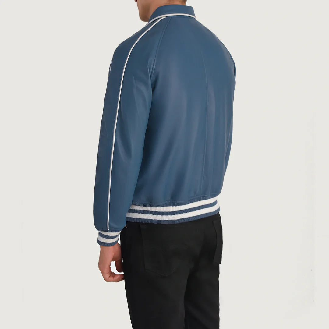 Cooper Blue Leather Varsity Jacket