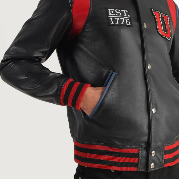 Liberte USA Black Leather Varsity Jacket
