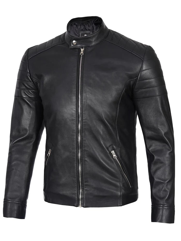 Carrie Men's Black Cafe Racer Style Leather Jacket