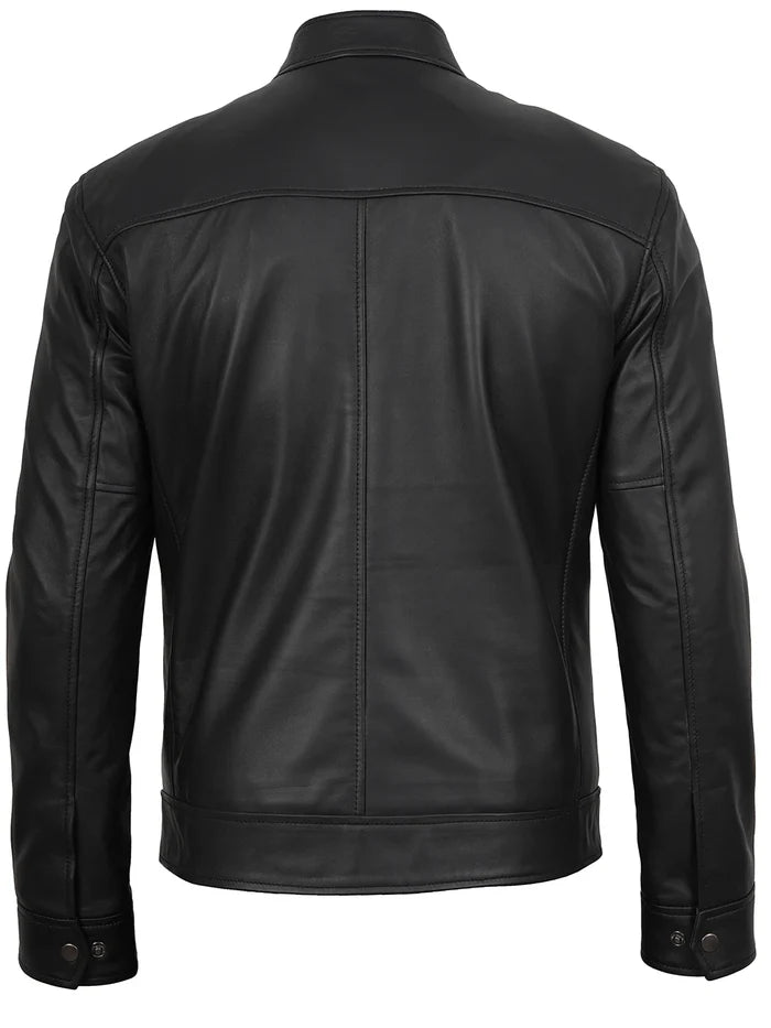 Bickford Mens Black Cafe Racer Style Real Leather Jacket