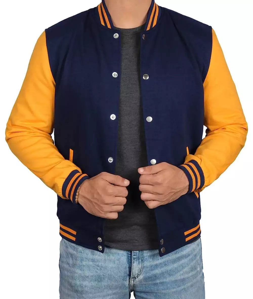Men’s Blue and Yellow Varsity Jacket – Baseball Style Letterman Bomber
