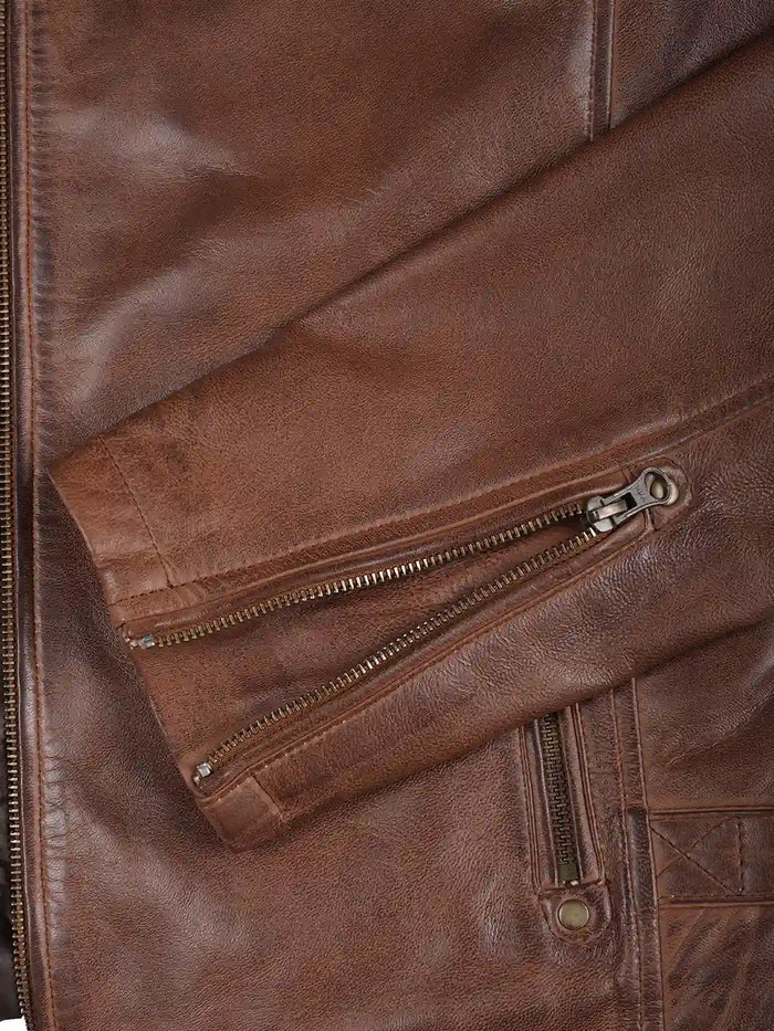 Mens Cognac Brown Cafe Racer Style Leather Jacket