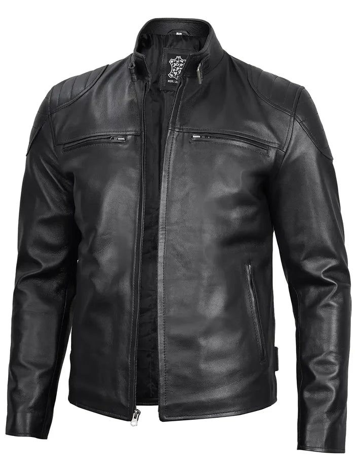 Vermont Men's Black Biker Style Leather Jacket