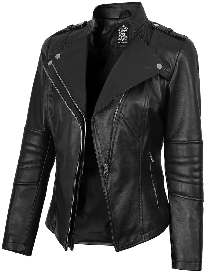 Monica Women's Black Asymmetrical Leather Jacket
