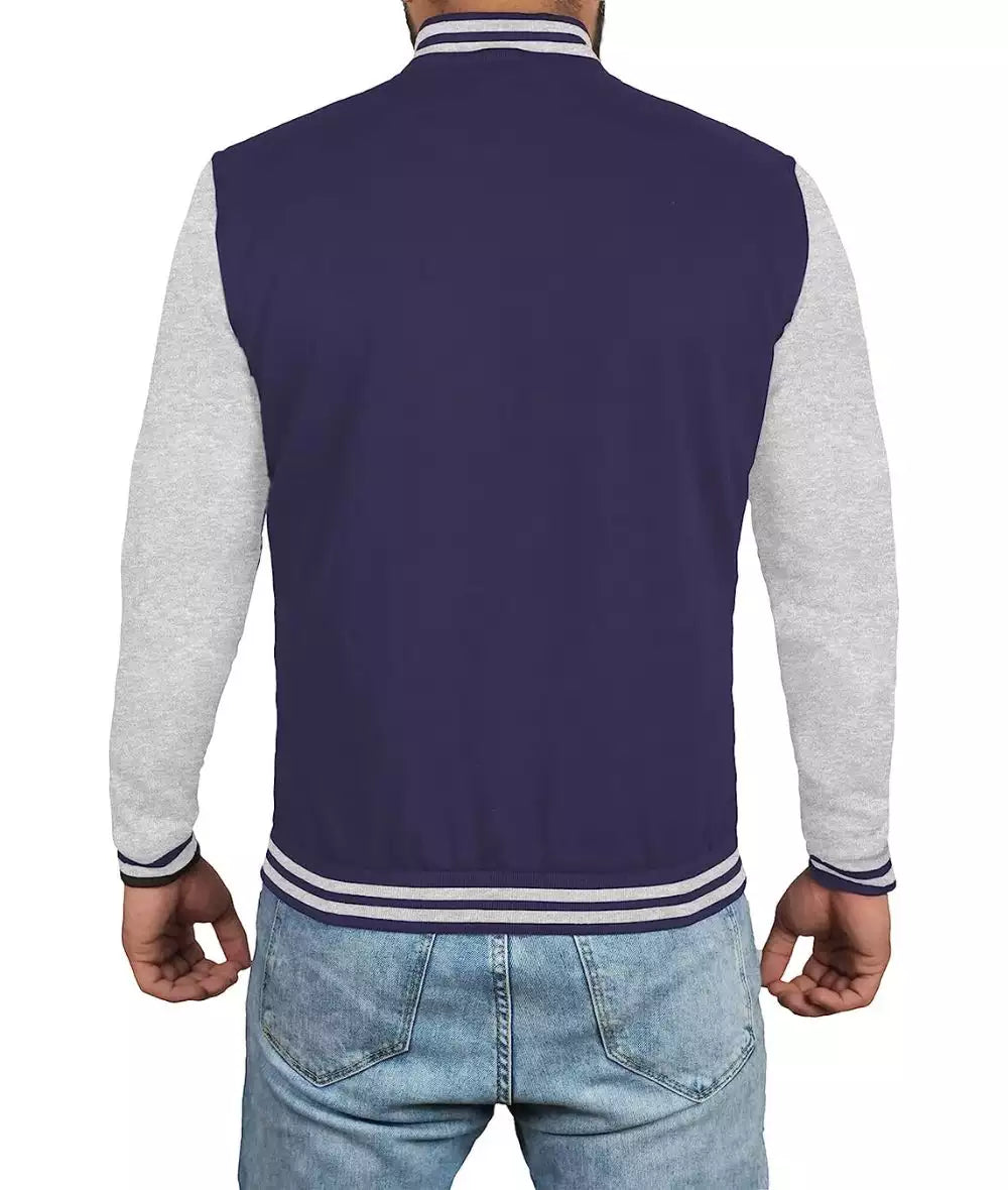 Navy Blue Varsity Jacket – Grey Sleeve Baseball Style Bomber