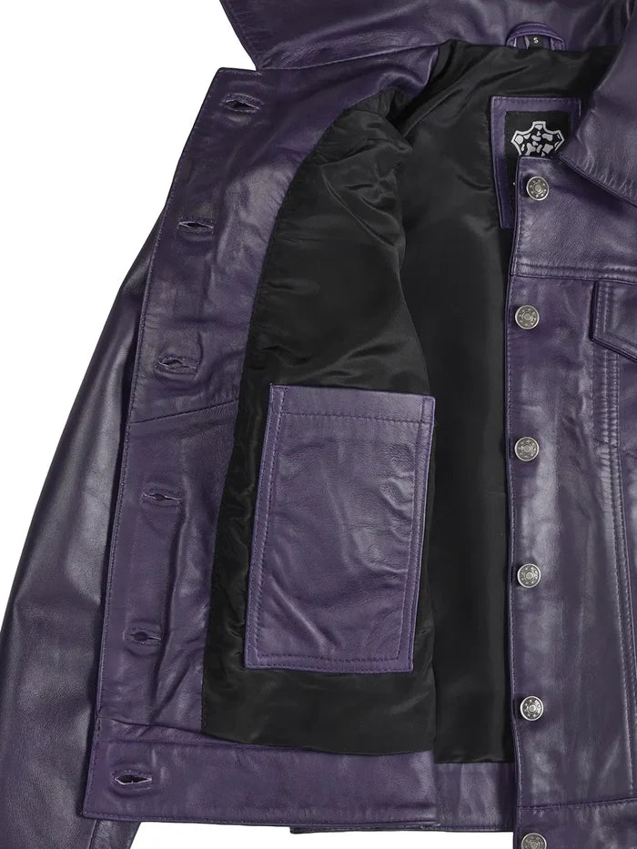 Fernando Women Purple Wax Leather Trucker Jacket