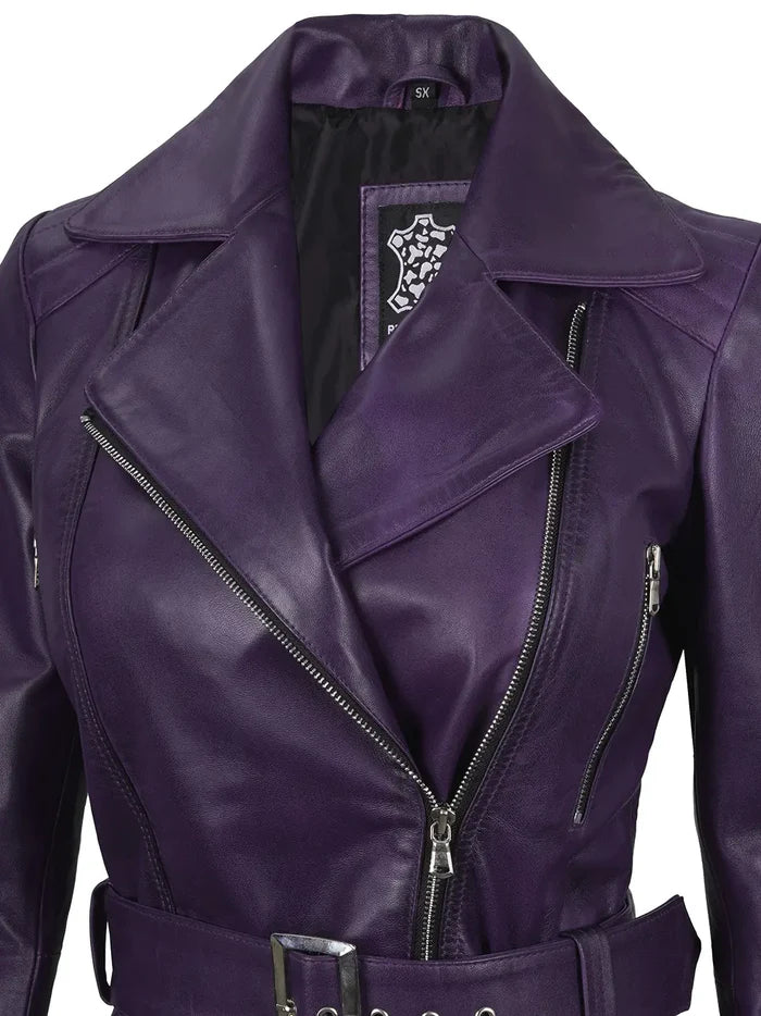 Women's Purple Asymmetrical Leather Biker Style Jacket