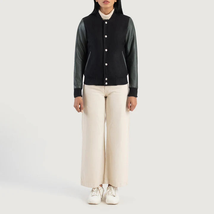 Savant Green & Black Hybrid Varsity Jacket