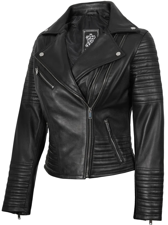 Women's Black Asymmetrical Biker Style Leather Jacket