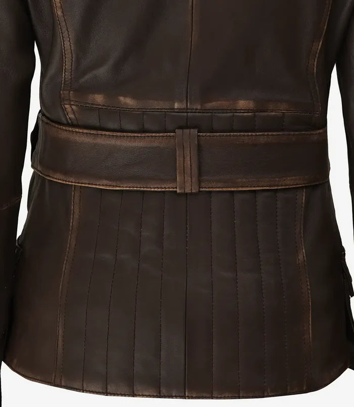 Women's Distressed Brown Asymmetrical Leather Biker Style Jacket