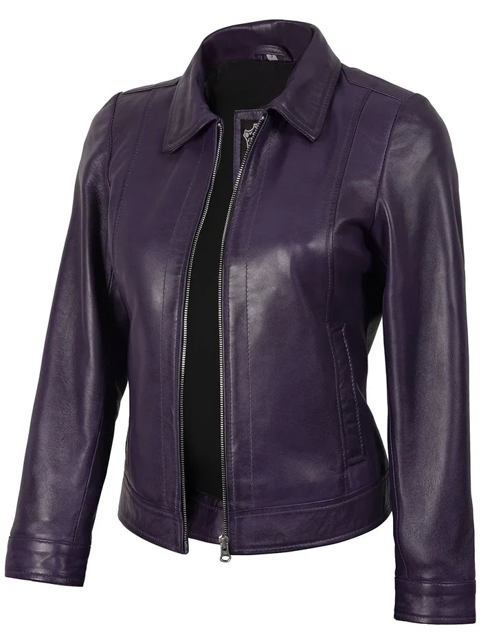 Women's Harrington Purple Leather Jacket