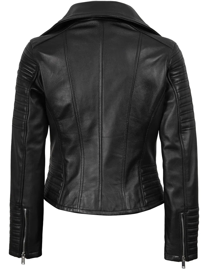 Women's Black Asymmetrical Biker Style Leather Jacket