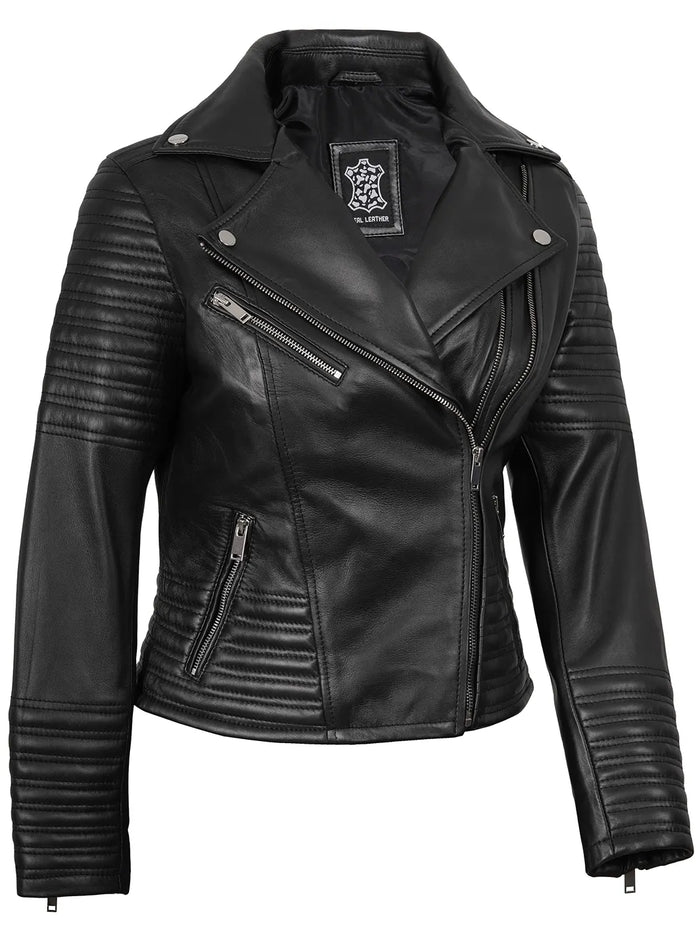 Women's Black Asymmetrical Biker Style Leather Jacket