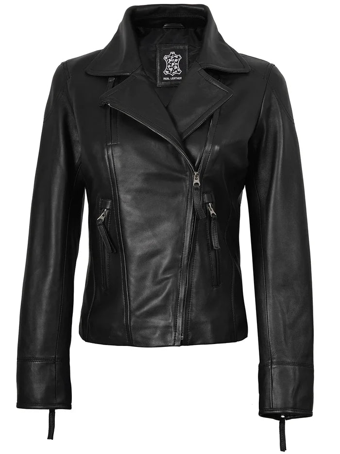 Women's Black Asymmetrical Biker Style Leather Jacket