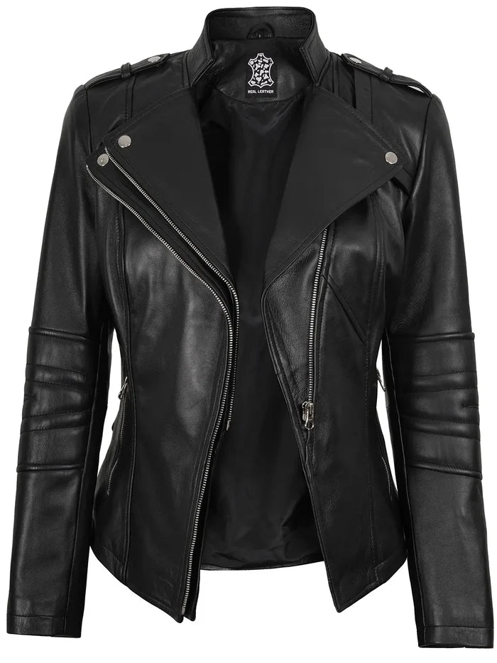 Monica Women's Black Asymmetrical Leather Jacket