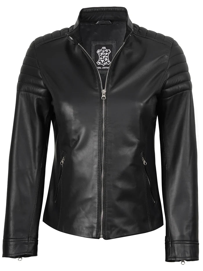 Women's Black Cafe Racer Leather Jacket