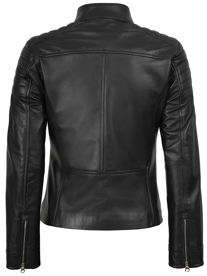 Women's Black Cafe Racer Leather Jacket