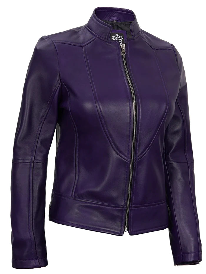 Amy Purple Cafe Racer Style Women's Leather Jacket