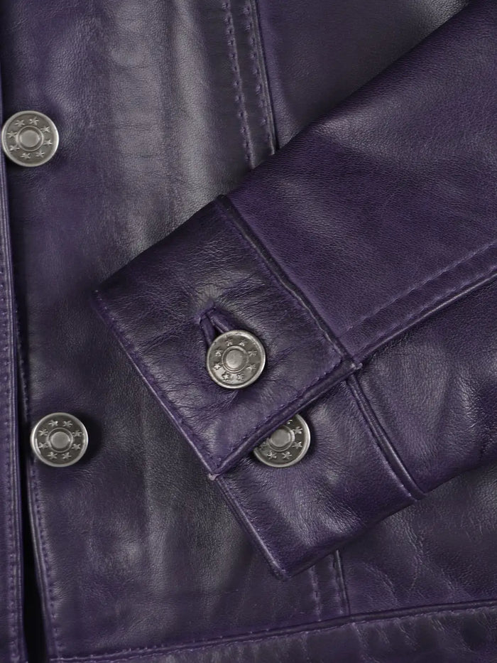 Fernando Women Purple Wax Leather Trucker Jacket